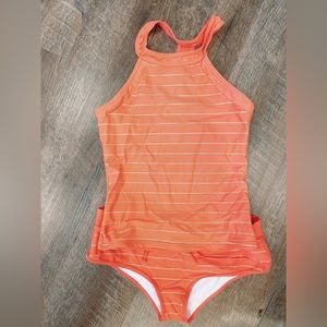 RAD SWIM Coral and Gold Stripe Halter Swimsuit